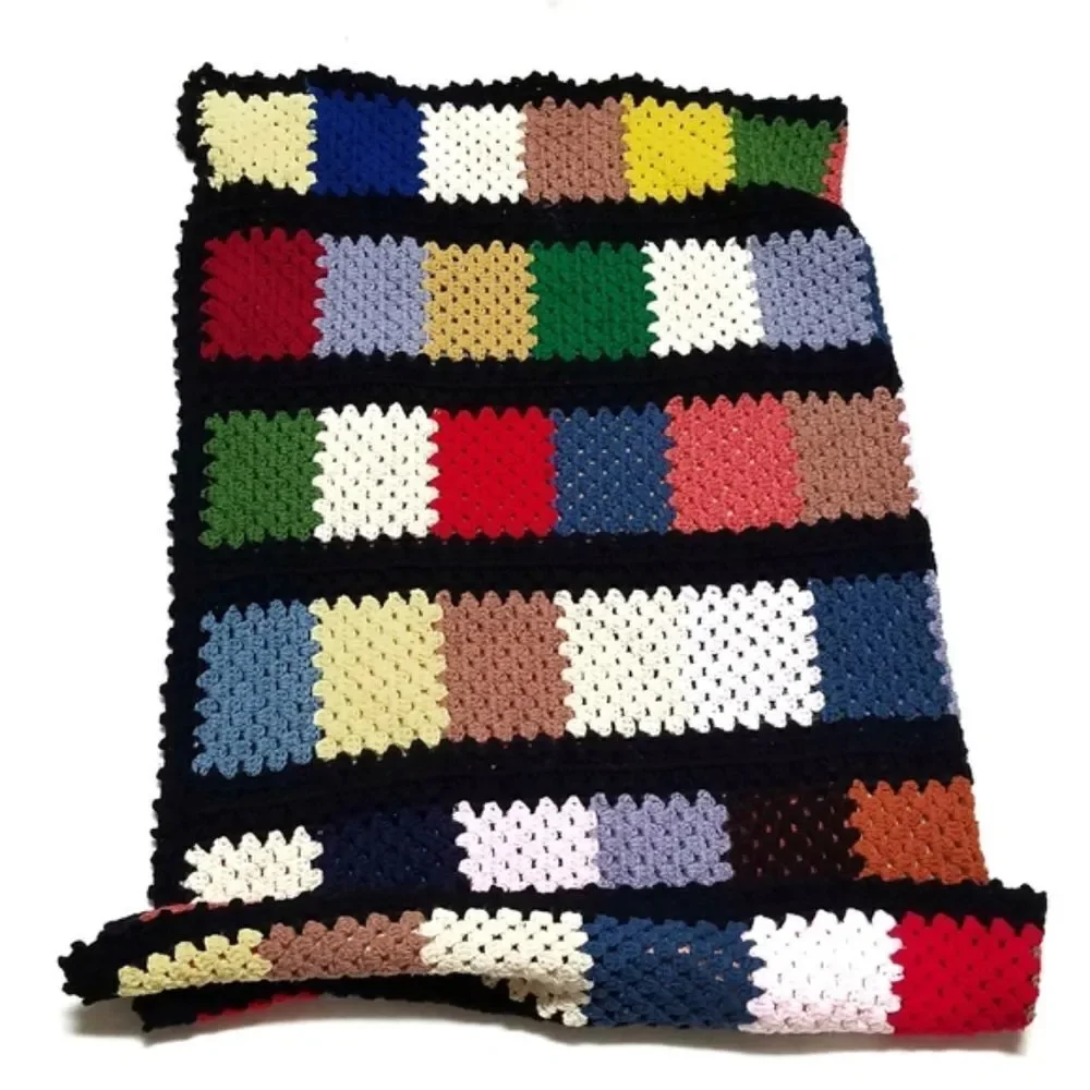VINTAGE Multicolor Granny Square Crochet Afghan